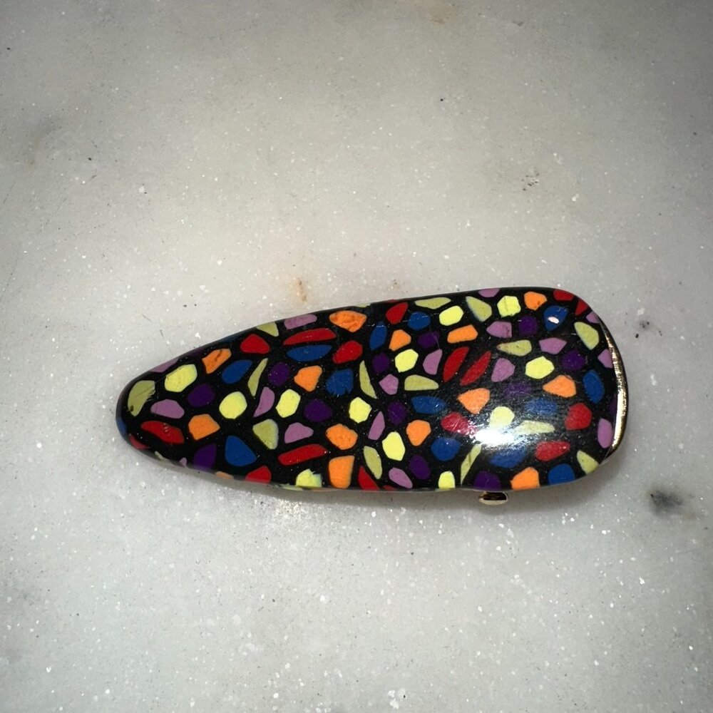 Handmade Rainbow Tones with Black Abstract Pattern Hairclip